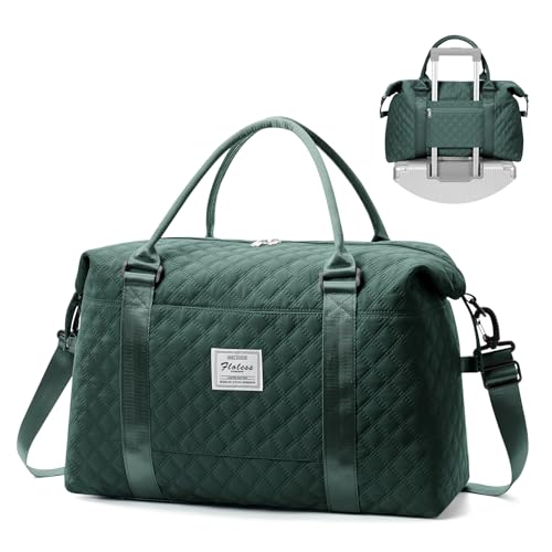 Wochenendtasche für Damen, Reisetasche, Übernachtung, Handgepäcktasche mit Nassfach und Trolleyhülle, Turnbeutel, Gitter-Dunkelgrün, 1 x Reisetasche von SYCNB