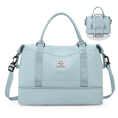 SYCNB Wochenendtasche für Damen, persönliche Gegenstände, Reisetasche mit Schuhfach, Reisetasche, Sporttasche, Wr-Light Blue mit Laptopfach, Reisetasche von SYCNB