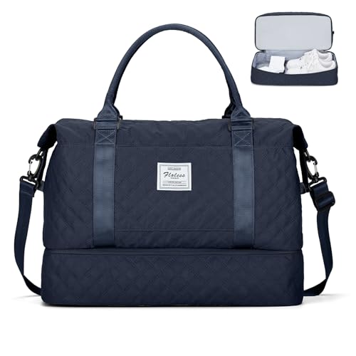 Weekender Taschen für Frauen, Reisetasche für persönliche Gegenstände mit Schuhfach, Reisetasche mit Nassfach und separater Kulturtasche, Turnbeutel, Marineblau, Reisetasche von SYCNB