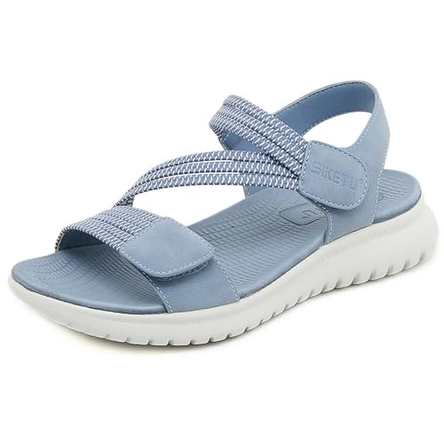 SYLUOQP Offene Zeh -Frauensandalen, Hakenschleifengurt Wandersandalen Frauen, Yogamatte orthopädische Sandalen für Frauen, leichte Wanderwandersandalen (Color : Blue, Size : 40 EU) von SYLUOQP