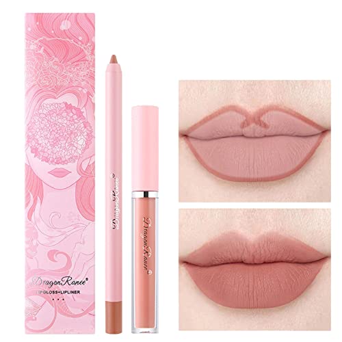 Lippenstift und Lippenstift-Set,Hochpigmentiertes, mattes Lipliner-Stift-Set | Make-up-Set Antihaft-Becher Lipgloss-Kit Schönheitskosmetik Make-up-Geschenk für Mädchen Synyey von SYNYEY