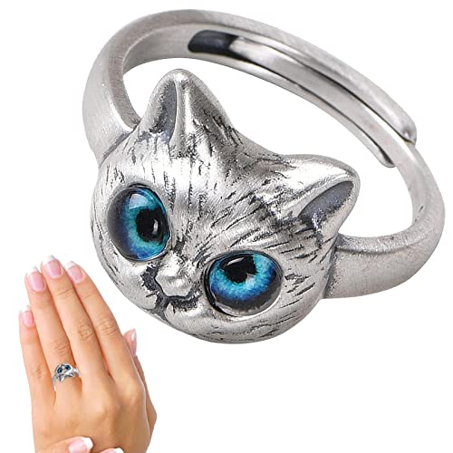 SYNYEY Katze offen – Blaue Augen, offene Größe, Auge, Katze, Retro, Tier, Glücksbringer, Vintage-Schmuck, Geschenke für Frauen und Mädchen von SYNYEY