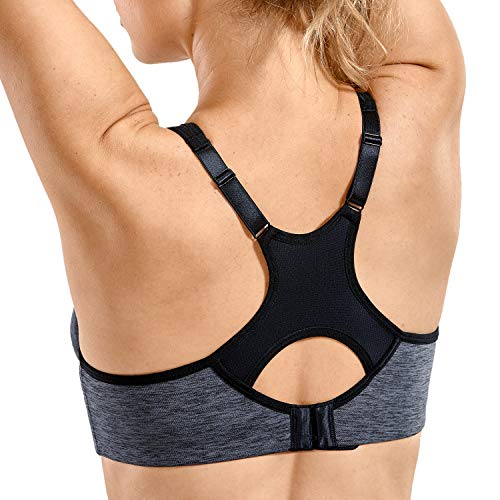 SYROKAN Damen Sport BH Starker Halt- Bügel Push Up Ringerrücken Gepolstert Fitness BH Dunkle Blumenasche 90F von SYROKAN