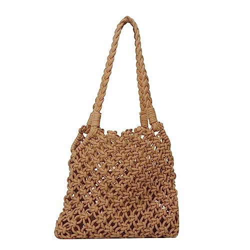 Frauen Umhängetasche Casual Strand Taschen Einfarbig Stroh Strand Schulter Tasche Woven Tote Handtasche Weben Casual Tasche Strandtasche (Color : Khaki, Size : One size) von SYT-MD