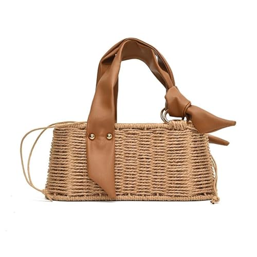 Geflochtene Korbtasche, Strohhandtaschen for den Sommer, ästhetische Tragetasche for Damen, Handtasche mit Henkel oben, Strandtasche aus Stroh(Khaki) von SYT-MD