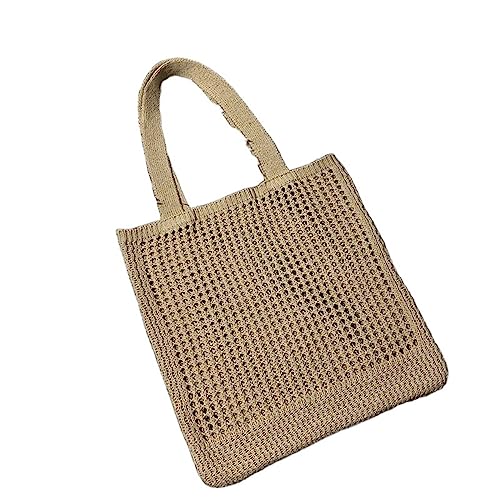 Gestrickte Damen-Geldbörse und Handtaschen mit großem Fassungsvermögen, modische hohle Netz-Umhängetasche, Strandtaschen, Shopper-bags Strandtasche (Color : Khaki, Size : 33x33cm) von SYT-MD