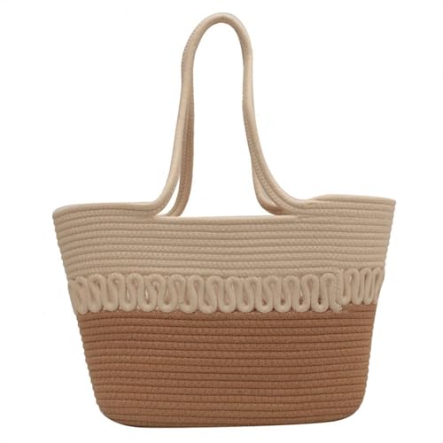 Gewebte Geldbörsen for Damen, Strandtasche aus Stroh, gewebte Tasche, Sommer, große Kapazität, Strohtasche, Strandtasche for den Urlaub am Meer(Khaki) von SYT-MD