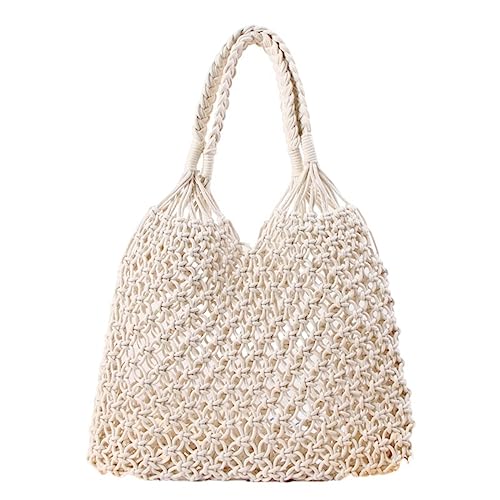 Häkeln Strand Handtasche Mode Schulter Tasche Mesh Aushöhlen Einkaufstasche Weben Mädchen Große Tasche Frauen Stricken Handtasche Strandtasche (Color : Beige, Size : One size) von SYT-MD