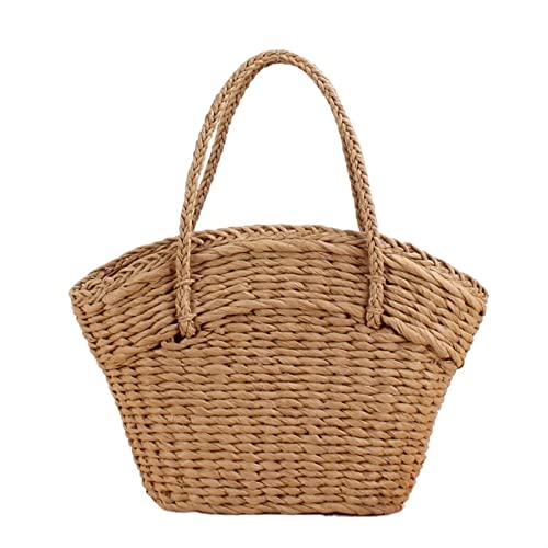 SYT-MD Casual Rattan Große Kapazität Tote Wicker gewebt Frauen Handtaschen Handgemachte Sommerstrand Stroh Tasche Lady Shopping Reisetasche (Color : Khaki, Size : 40x8x25cm) von SYT-MD