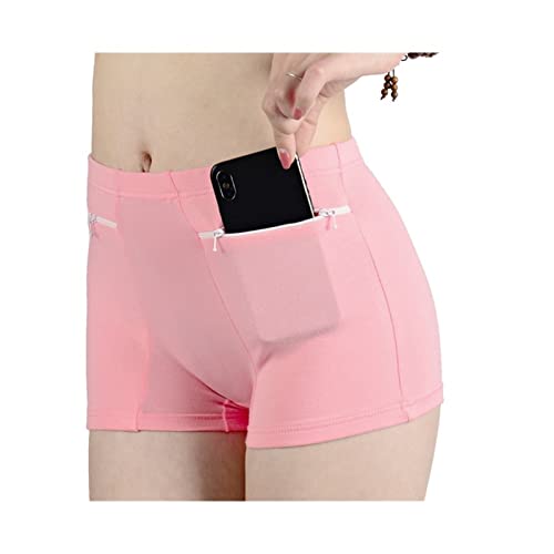 SYT-MD Damen Unterhosen, Frauen Sicherheit Kurze Hosen Weiche Feste Shorts Boxer unter Rock Shorts mit Reißverschluss Taschen Sicherheit Unterwäsche Shorts (Color : D Light Pink, Size : L) von SYT-MD