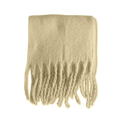 SYT-MD Schal Damen, Frauen Solid Langer Schal Fashion Quaste Nachahmung Kaschmir Schalldämpfer Herbst Winter Warmer Schal Snood Green Tips (Color : Apricot Cream, Size : 220cm x 42cm) von SYT-MD