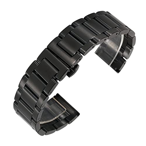 Uhrenarmband Edelstahl-Armband-Bügel Männer Frauen Armbanduhr Band Rose Gold Faltschließe männlich Uhren Zubehör (Color : Black, Size : 16mm) von SYT-MD