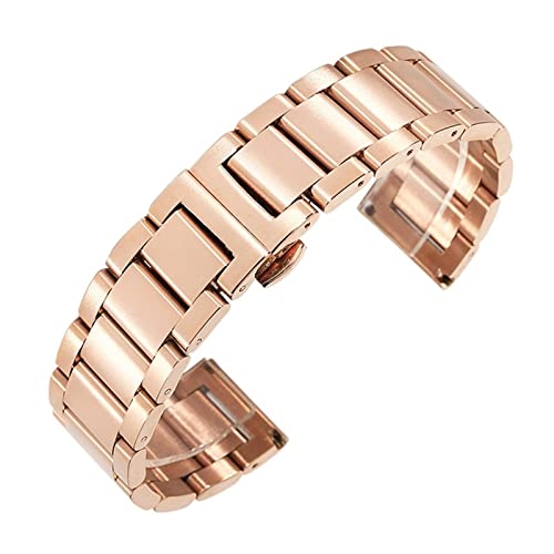 Uhrenarmband Edelstahl-Armband-Bügel Männer Frauen Armbanduhr Band Rose Gold Faltschließe männlich Uhren Zubehör (Color : Rose gold, Size : 16mm) von SYT-MD