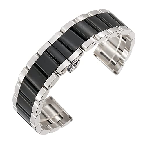 Uhrenarmband Edelstahl-Armband-Bügel Männer Frauen Armbanduhr Band Rose Gold Faltschließe männlich Uhren Zubehör (Color : Silver black, Size : 18mm) von SYT-MD