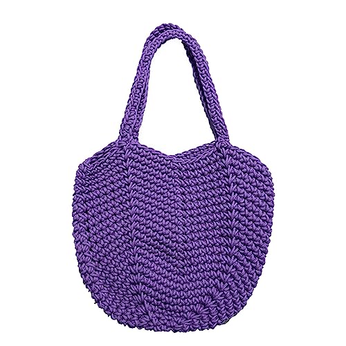 Vintage Weben Umhängetasche Damen Einkaufstaschen Stricken Handtaschen Lässig Weich Elegant Eimer for Urlaub Am Meer Strandtasche (Color : Purple, Size : One size) von SYT-MD