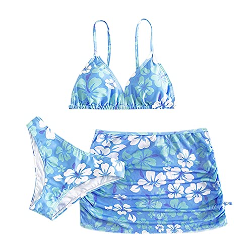 Badeanzug Mädchen Bikini 3 Teilig Mädchen Bikini Mädchen mit Rock Weiß Netzgarne Bikini Cover Up Rock Kinder Tankini Set Hawaii Strandbekleidung Strand Wassersport 6-15 Jahre (04-blau 02, 11-12 Years) von SZFRYEU