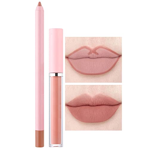 Lip Liner and Lipstick Set, MatteLiquid Lipstick for Lip Makeup, WaterproofLip Pen Non-Stick Cup Nude Velvety, Lip Gloss with Lip Liner Pencil Long Lasting Set for Women Gift (A, One Size) von SZFRYEU