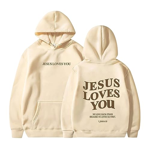 SZFRYEU Kapuzenpullover Jesus Loves You Hoodie Damen Sweatjacke Kapuzenpullover Oversize Pullover Sweatshirt mit Buchstaben-Grafik Freizeit Sport Langarmshirt Hoodies Training Pulli Streetwear von SZFRYEU