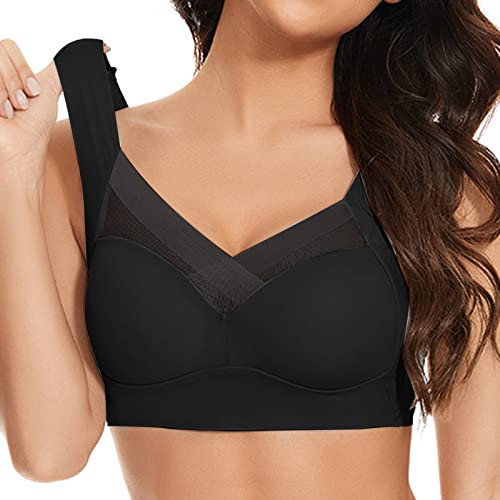 SZFRYEU Wmbra Haltungskorrektur BH Damen Nahtlos Spitzen BH ohne Bügel Weicher Damen Push-Up BH Gepolstert Ultra leicht Push-Up BH Gepolstert Bügelloser Bustier für Schlafen Yoga (Schwarz, L) von SZFRYEU