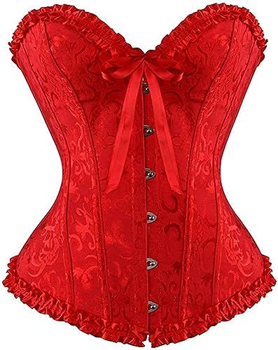 Ivy Shi Damen Vollbrust Corsage Korsett Top Gothic Vintage Corsagen Bustier Corsette- Gr. 32 (S), Rot von SZIVYSHI