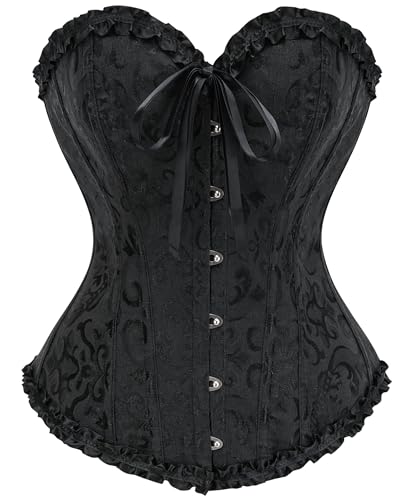 Ivy Shi Damen Vollbrust Corsage Korsett Top Gothic Vintage Corsagen Bustier Corsette- Gr. 32 (S), Schwarz von SZIVYSHI