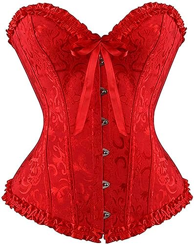 Ivy Shi Damen Vollbrust Corsage Korsett Top Gothic Vintage Corsagen Bustier Corsette- Gr. 36 (L), Rot von SZIVYSHI