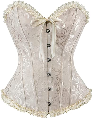 SZIVYSHI Damen Korsett Sexy Corsage Corset - Top für Kostüm, Outfit, Reizwäsche, Steampunk, Gothic, Piraten, Lack, Frauen, Extrem, Body & Sexspielzeug - Beige - Große L von SZIVYSHI