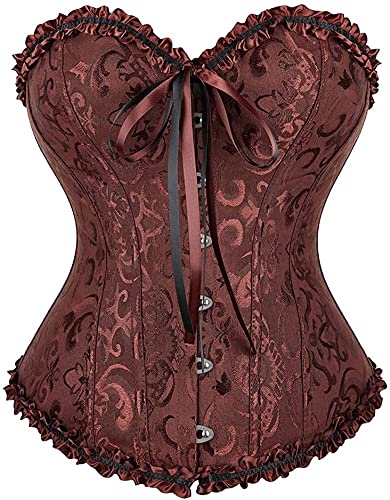 SZIVYSHI Damen Korsett Sexy Corsage Corset - Top für Kostüm, Outfit, Reizwäsche, Steampunk, Gothic, Piraten, Lack, Frauen, Extrem, Body & Sexspielzeug - Braun - Große M von SZIVYSHI