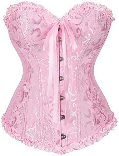 SZIVYSHI Damen Korsett Sexy Corsage Corset - Top für Kostüm, Outfit, Reizwäsche, Steampunk, Gothic, Piraten, Lack, Frauen, Extrem, Body & Sexspielzeug - Rosa - Große L von SZIVYSHI