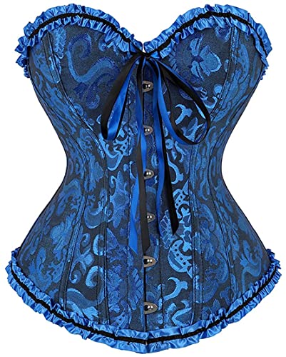 SZIVYSHI Damen Korsett Sexy Corsage Corset - Top für Kostüm, Outfit, Reizwäsche, Steampunk, Gothic, Piraten, Lack, Frauen, Extrem, Body & Sexspielzeug - Schwarz und Blau - Große L von SZIVYSHI