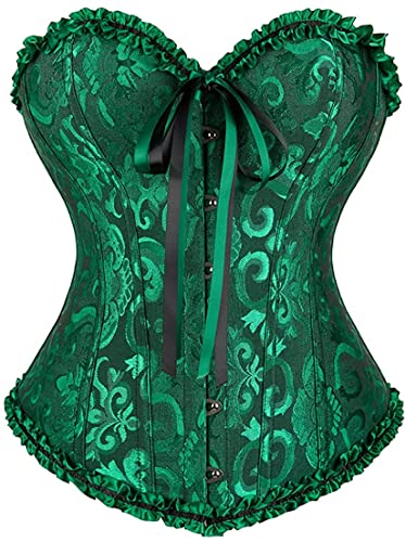 SZIVYSHI Damen Korsett Sexy Corsage Corset - Top für Kostüm, Outfit, Reizwäsche, Steampunk, Gothic, Piraten, Lack, Frauen, Extrem, Body & Sexspielzeug - Schwarz und Grün - Große M von SZIVYSHI