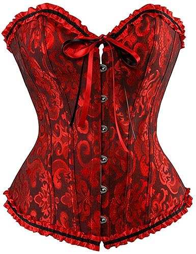 SZIVYSHI Damen Korsett Sexy Corsage Corset - Top für Kostüm, Outfit, Reizwäsche, Steampunk, Gothic, Piraten, Lack, Frauen, Extrem, Body & Sexspielzeug - Schwarz und Rot - Große XS von SZIVYSHI