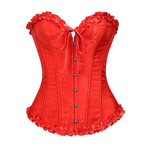 SZIVYSHI Damen Überbrustkorsett mit Sweetheart-Schnürung, Kunststoffknochen, Bustier-Top, Rot 1, 32 von SZIVYSHI