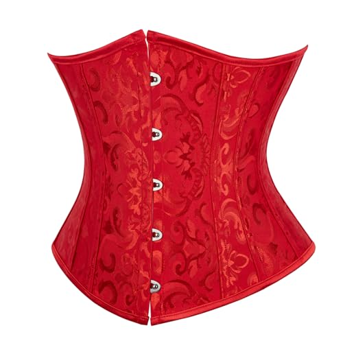 SZIVYSHI Damen Unterbrust Jacquard Lace Up Waist Cincher Corsage Shaper Top Rot M von SZIVYSHI