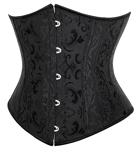 SZIVYSHI Korsett Damen Unterbrust Satin Lace Up Waist Cincher Corsage Top Shaper Corset (Jacquard Schwarz, XXL) von SZIVYSHI