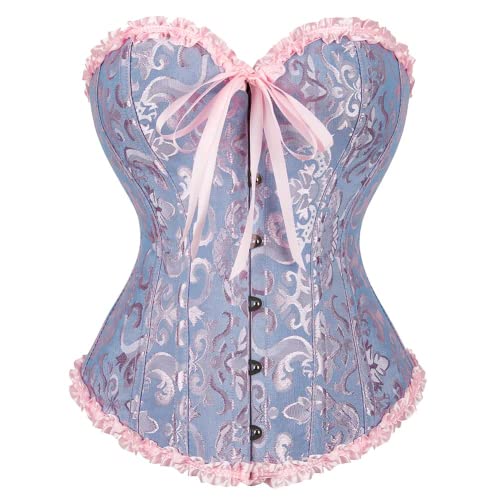 SZIVYSHI Damen Vollbrust Corsage Korsett Top Gothic Vintage Corsagen Bustier Corsette (Blau und Rosa,L) von SZIVYSHI