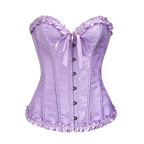 SZIVYSHI Helles Lila Korsett Oberteil für Frauen - Overbust Schnür Taille Corsage BH - Plum Blossom Bambusmuster - Größe XL von SZIVYSHI