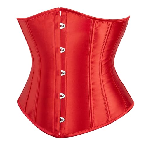 SZIVYSHI Korsett Damen Unterbrust Satin Lace Up Waist Cincher Corsage top Shaper Corset (XXL, Rot) von SZIVYSHI