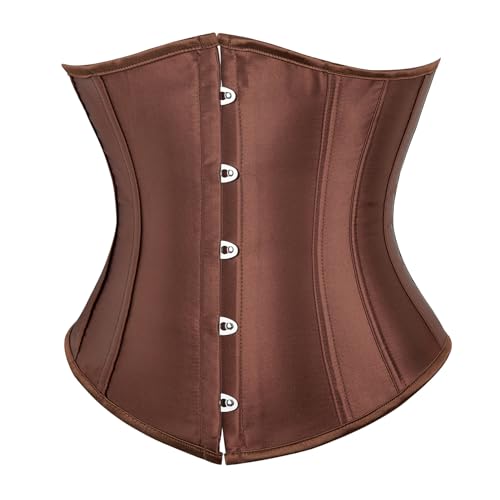 SZIVYSHI Korsett Damen Unterbrust Satin Lace Up Waist Cincher Corset Shaper Corsage (L, Braun) von SZIVYSHI