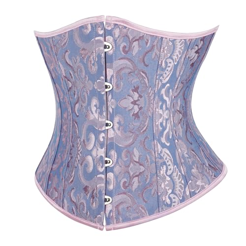 SZIVYSHI Korsett Damen Unterbrust Satin Lace Up Waist Cincher Corset Shaper Corsage (L, Jacquard Blau) von SZIVYSHI