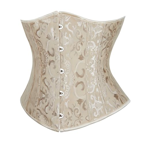 SZIVYSHI Korsett Damen Unterbrust Satin Lace Up Waist Cincher Corset Shaper Corsage (XL, Jacquard Beige) von SZIVYSHI