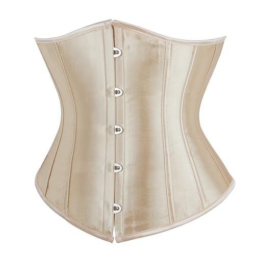 SZIVYSHI Korsett Damen Unterbrust Satin Lace Up Waist Cincher Corset Shaper Corsage (XXL, Beige) von SZIVYSHI