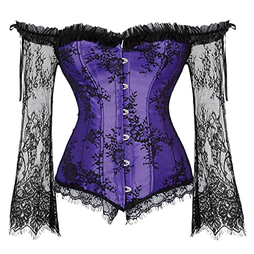 SZIVYSHI Korsett Tops für Frauen mit Ärmeln, Bustier Overbust Schnürung Mieder Dessous, Purple, XX-Large, A1708-Purple-XXL von SZIVYSHI