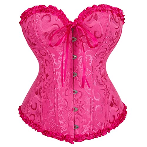 SZIVYSHI Rose Rot Korsett für Frauen - Bustier Shapewear Corset - trägerlos Vintage viktorianischen Vollbrust Mode Spitze Taille Mieder für Night Out - Größe L von SZIVYSHI