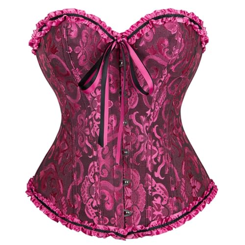 SZIVYSHI Schwarz Rosa Korsett für Frauen - Bustier Shapewear Corset - trägerlos Vintage viktorianischen Vollbrust Mode Spitze Taille Mieder für Night Out - Größe XL von SZIVYSHI