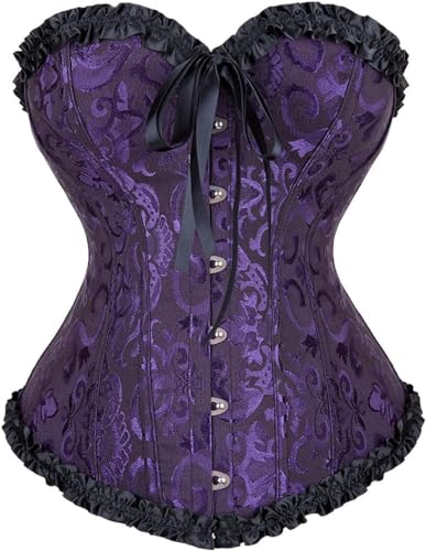 SZIVYSHI Schwarz Violett Korsett für Frauen - Bustier Shapewear Corset - trägerlos Vintage viktorianischen Vollbrust Mode Spitze Taille Mieder für Night Out - Größe XXL von SZIVYSHI