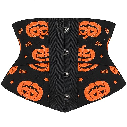 SZIVYSHI Taillentrainer mit weichen Stahlstäben, Sport Unterbrust Korsett Taillen-Cincher, Halloween gelber Kürbis Figurformer (2XL-3XL) von SZIVYSHI