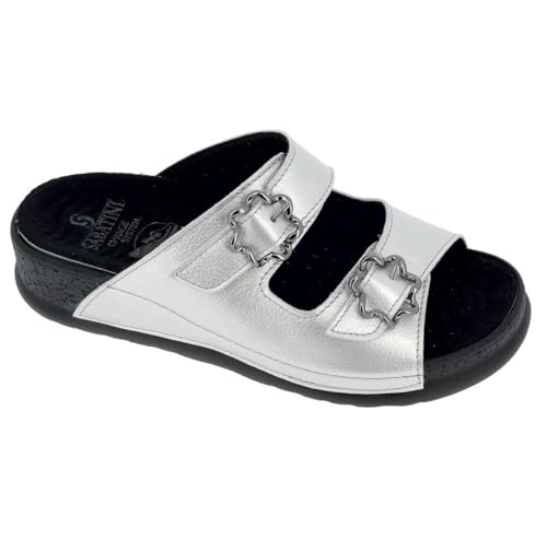 Sabatini Calzature Karolina S1822 Iside Damen Pantoletten Change System Silber 100% Made in Italy, silber / schwarz, 35 EU von Sabatini Calzature