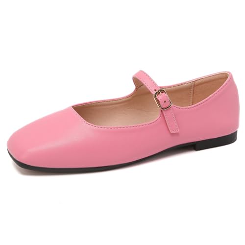 SacciButti Damen Weich Mary Jane Flach Shoes Rosa Square Toe Bequeme Ballerinas mit Riemchen Wanderschuhe 39 von SacciButti