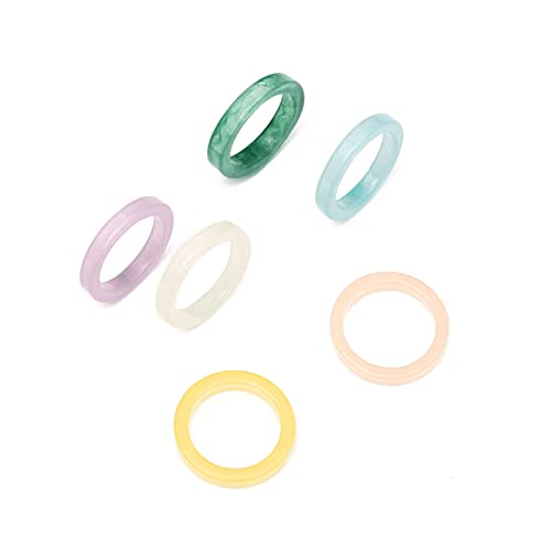 Saddgo 6-teiliges Set aus koreanischen Vintage-Ringen aus Kunstharz, geometrisch, bunt, runde Ringe für Damen und Mädchen, einfacher Schmuck, Geschenk für Damen von Saddgo